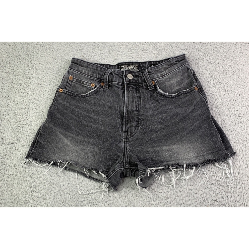 Lucky Brand Jean Shorts Womens Size 2/26 Lucky Pins Distressed Denim Black Jeans
